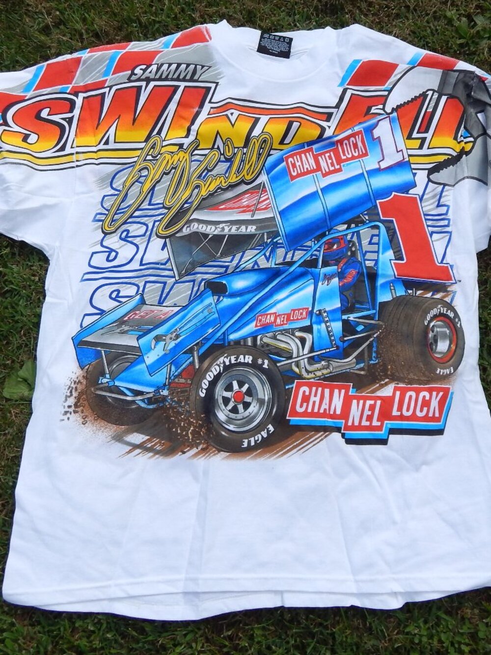 HUGE Vintage XL Sammy Swindell All Over Print Channellock Sprint Car T Shirt ***